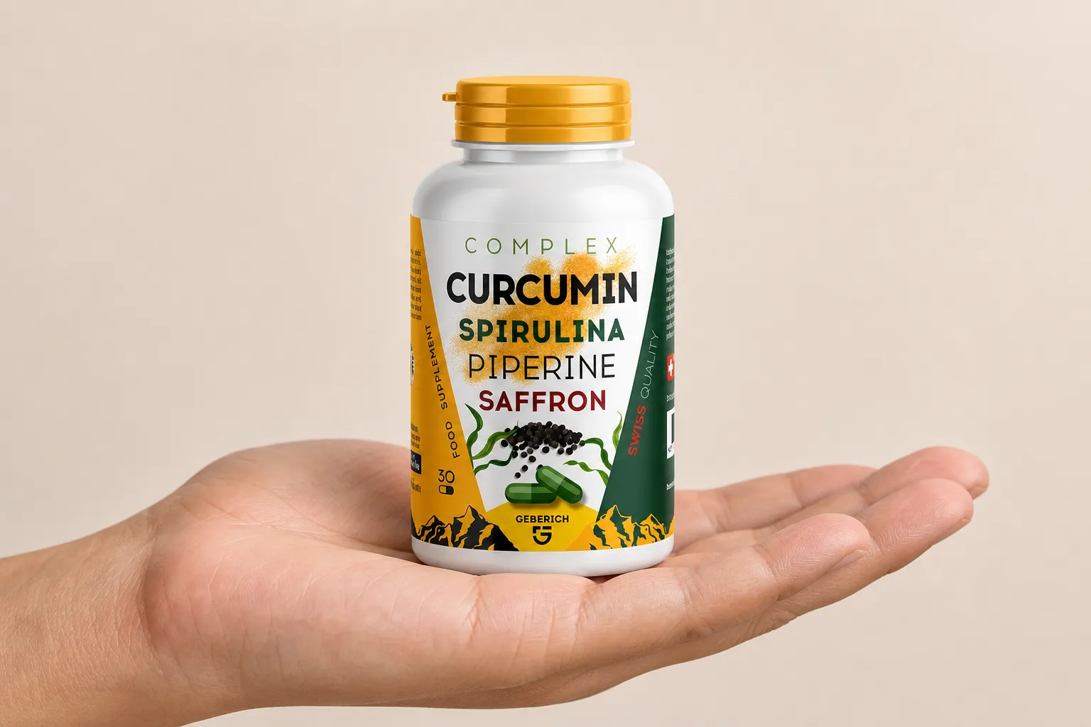 Curcumin — Verpackung in der Hand