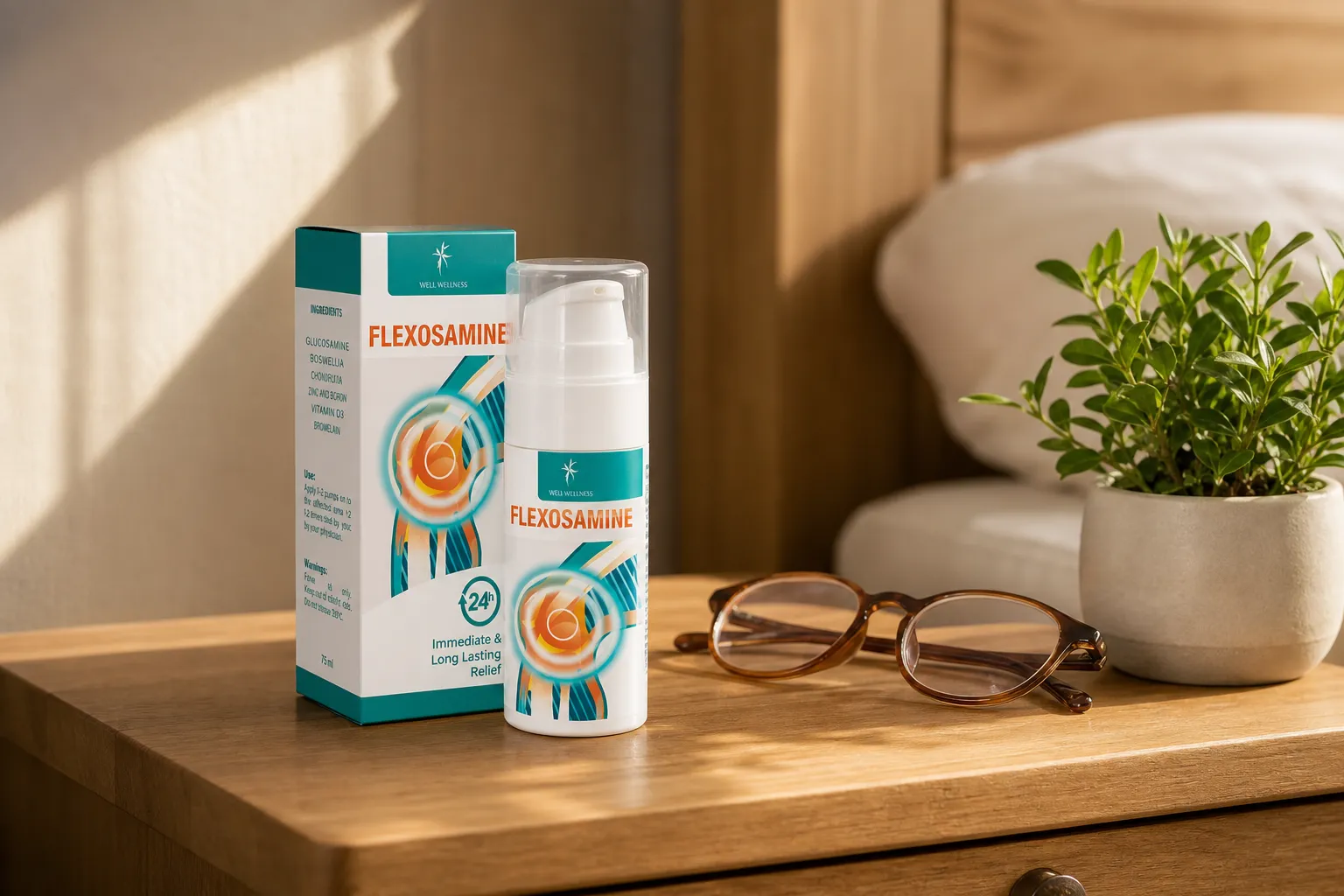 Flexosamine Gel — Verpackung im Alltag
