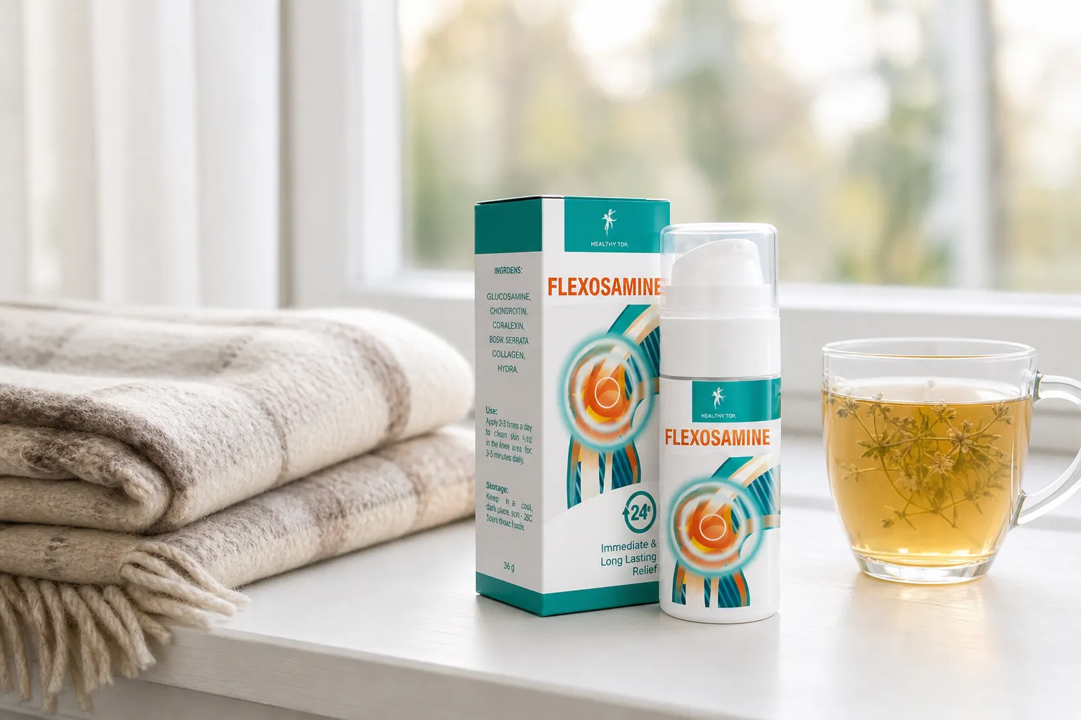 Flexosamine Gel Full price + — Verpackung im Alltag