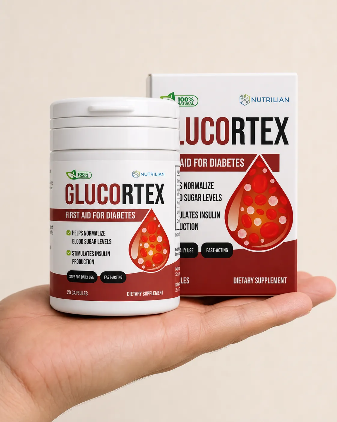 Glucortex — Verpackung in der Hand
