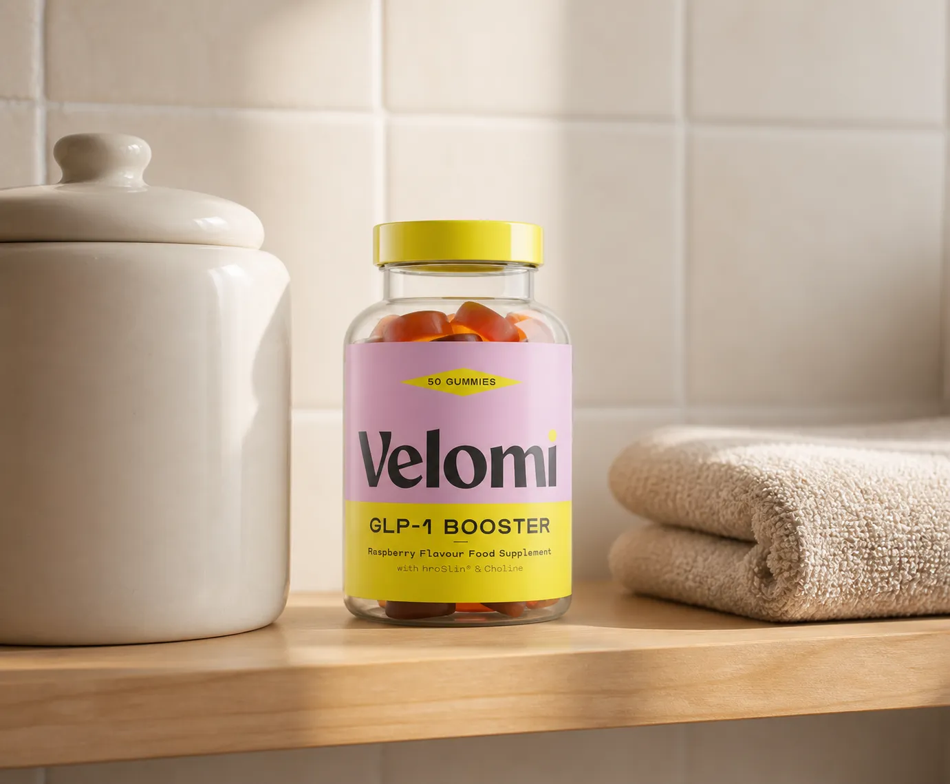 Velomi GLP-1 Gummies — Verpackung im Alltag