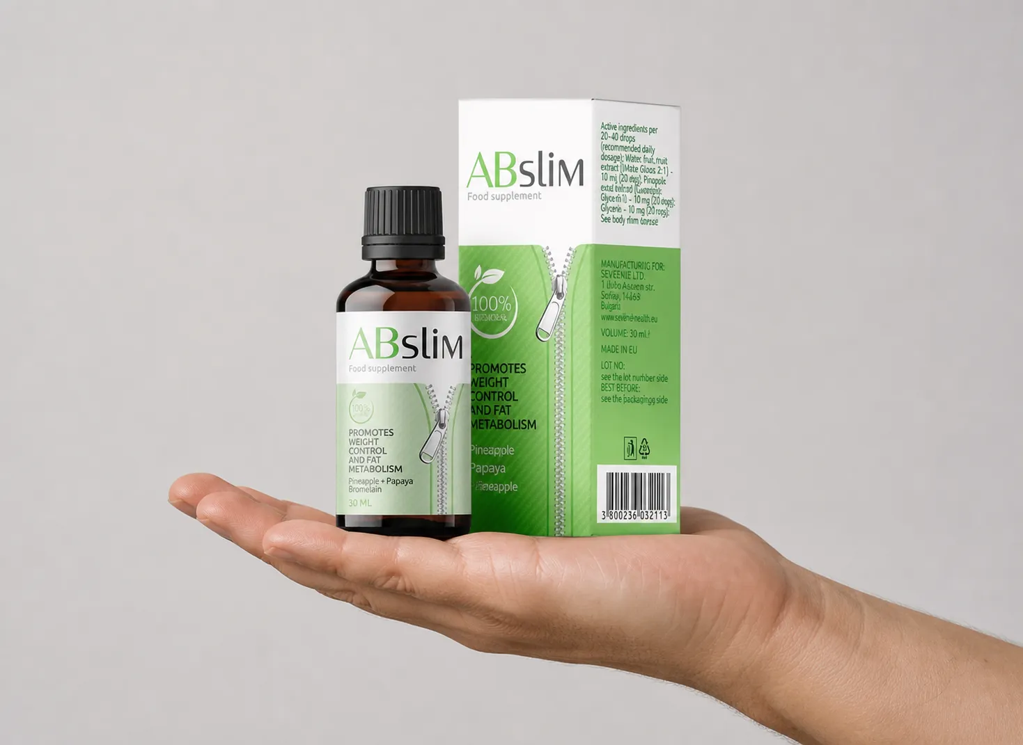 ABSlim — Verpackung in der Hand