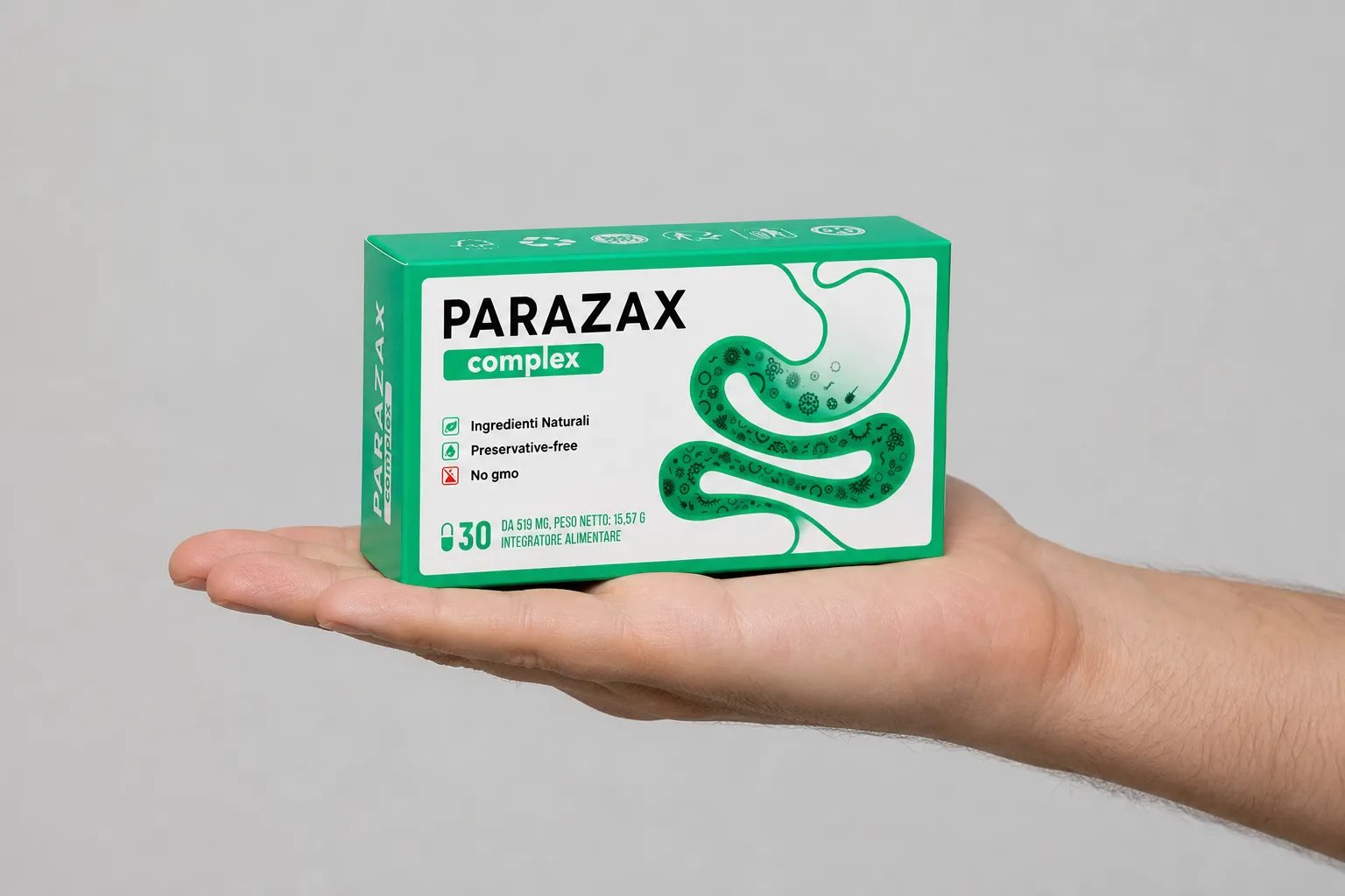 Parazax — Verpackung in der Hand